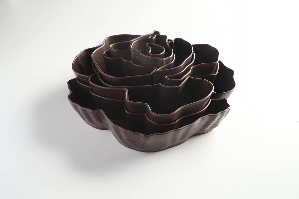 A custom designed chocolate rose made up of interlocking pieces
