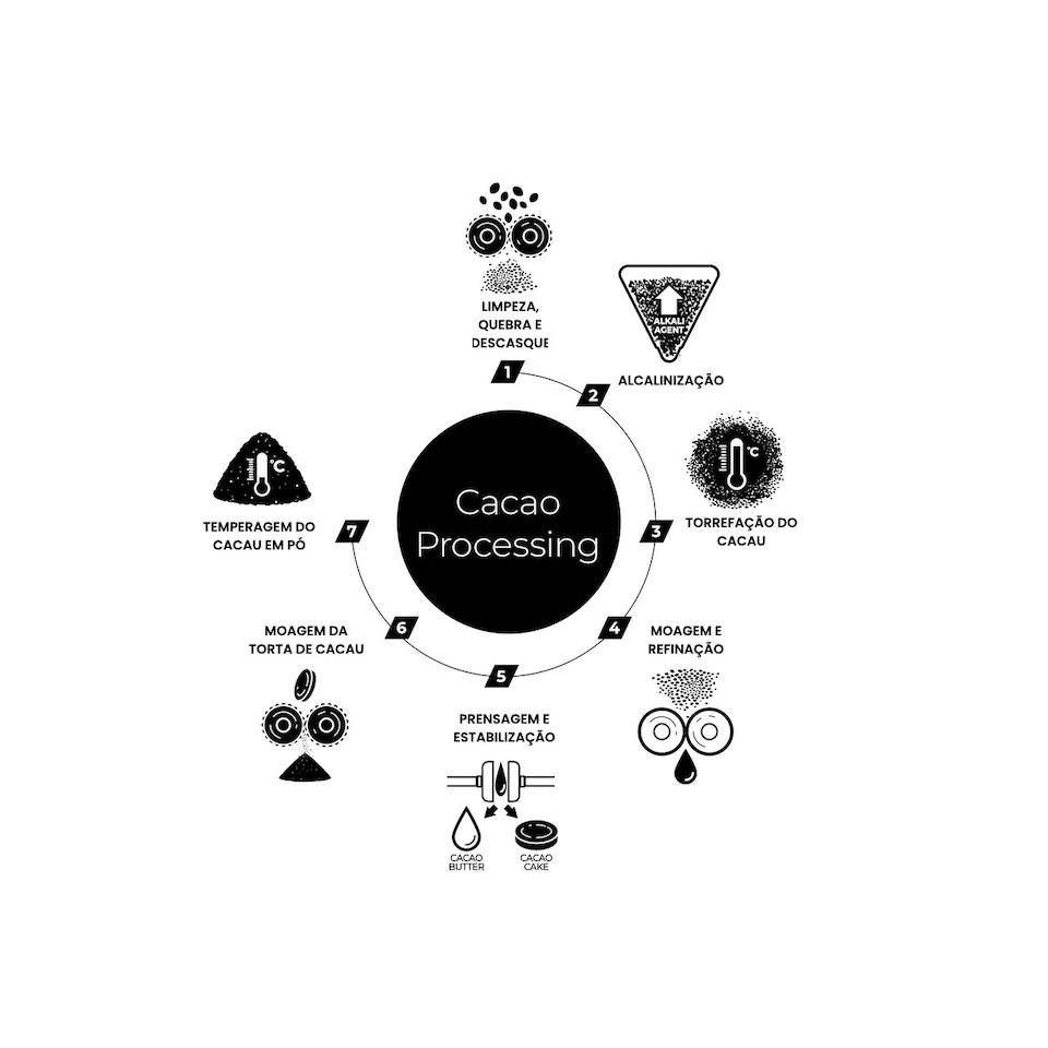 A diagram detailing how cacao powder is processed