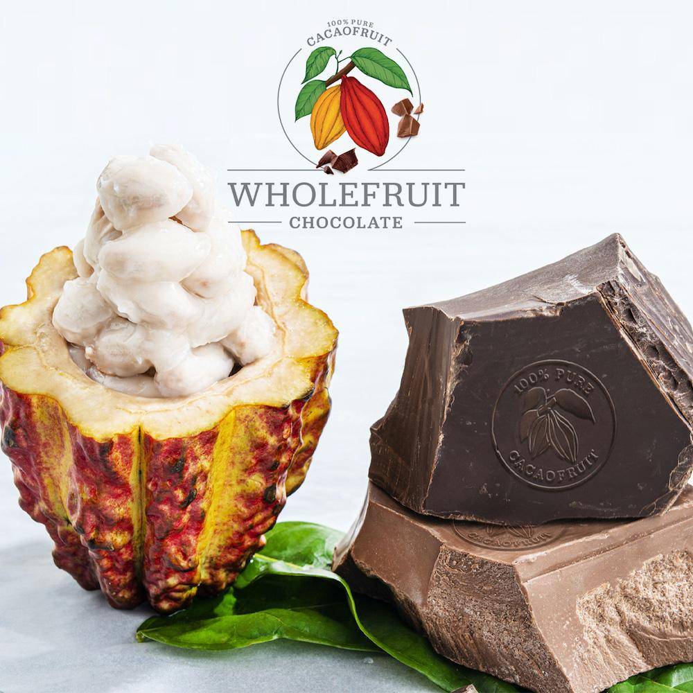 Whole Cacao Fruit and large pieces of WholeFruit Chocolate