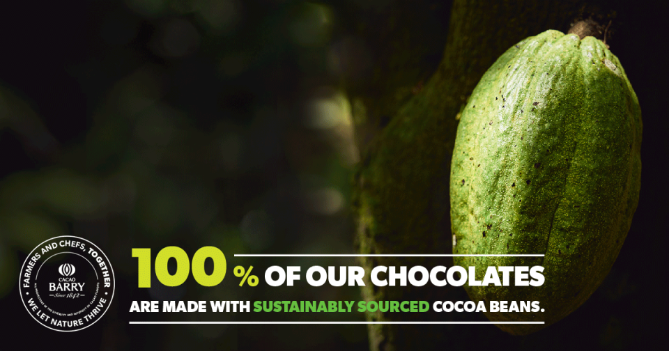 100% sustainably sourced cocoa beans