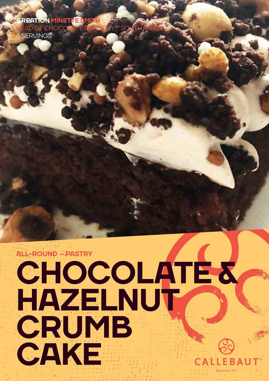 Callebaut巧克力和榛子屑蛋糕，由巧克力学院的厨师Minette Smith制作。