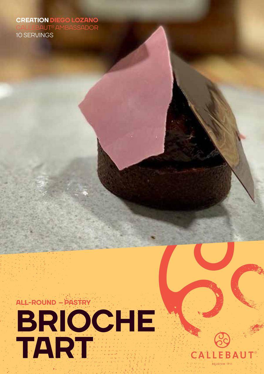 Callebaut chocolate brioche tart by chef Diego Lozano with ruby decoration