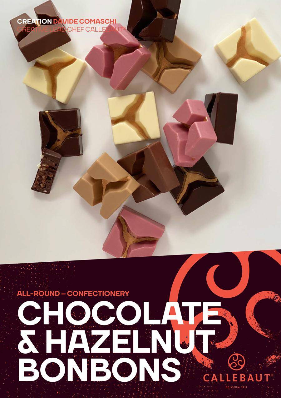 Bombons 5 cores de chocolate e avelã pelo chef Davide Comaschi da Callebaut