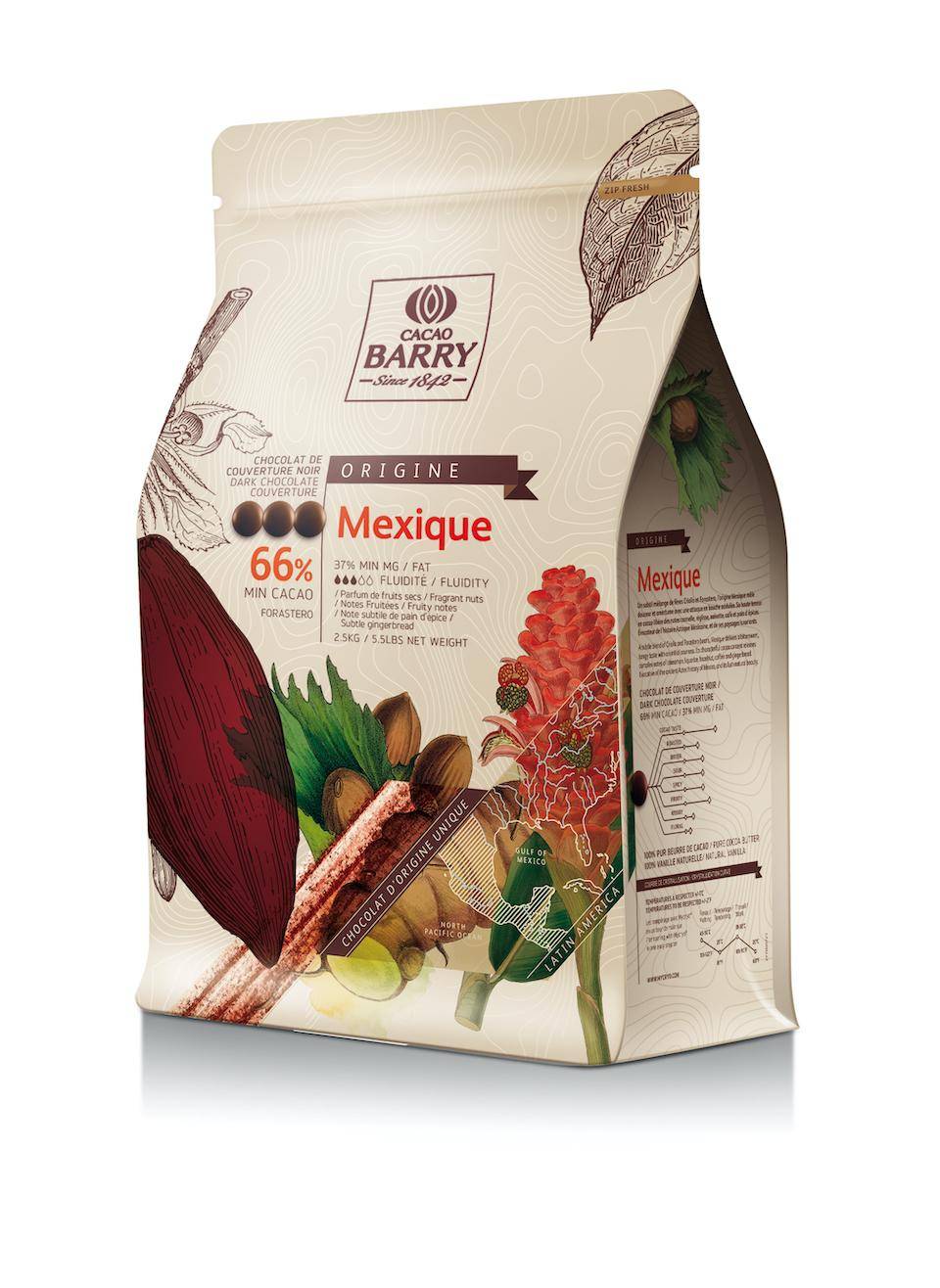 Packshot of 2.5kg bag of Cacao Barry® Mexique couverture