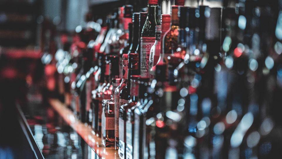 A row of liquor bottles
