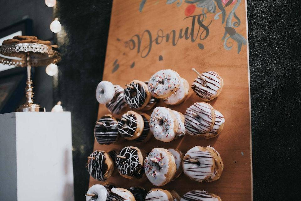 A wedding donut display