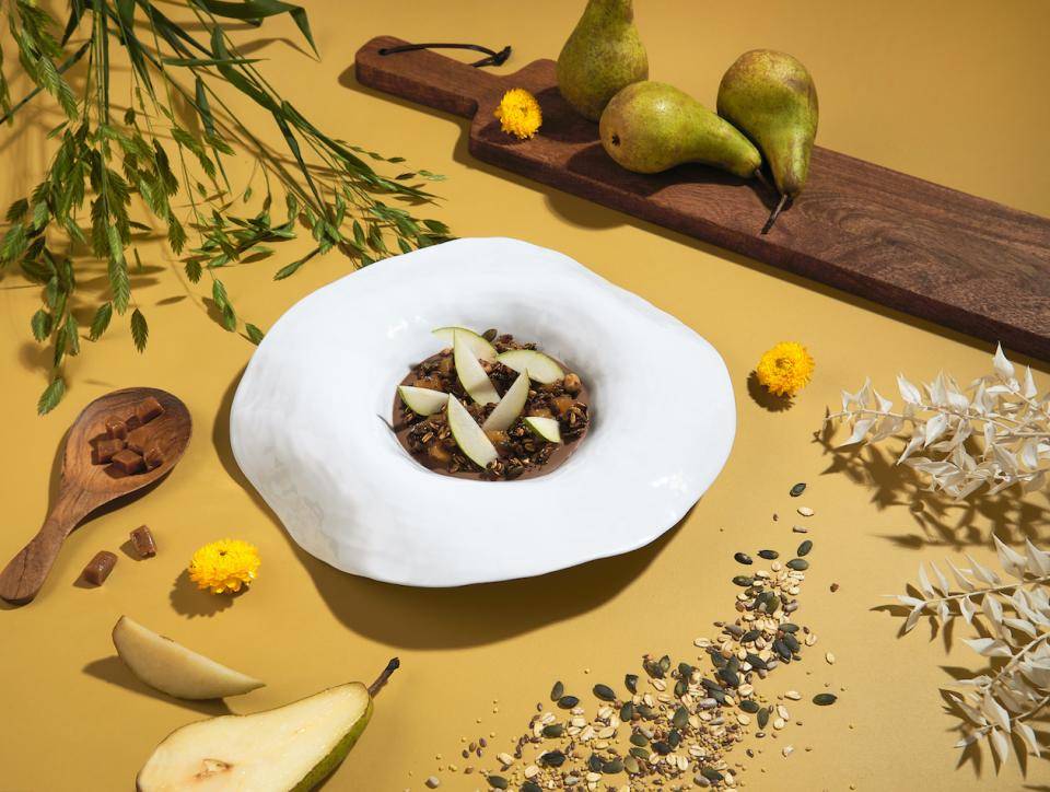 Vegan Pear Creme Brulée made with Callebaut® NXT Chocolate
