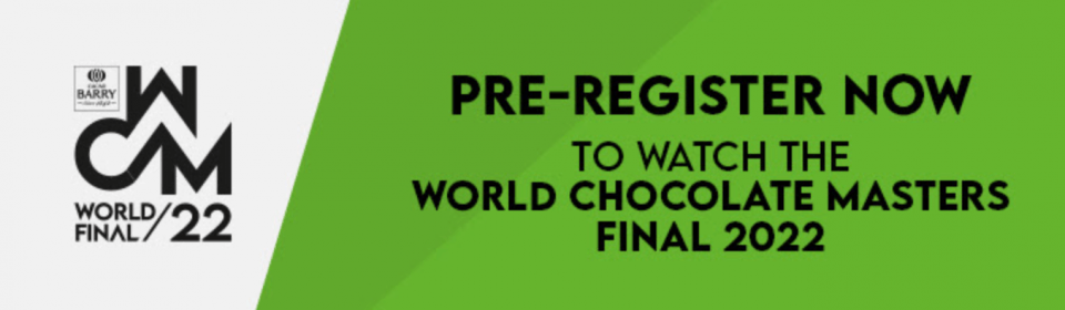 Text: Pre-Register Now to Watch the World Chocolate Masters Final 2022