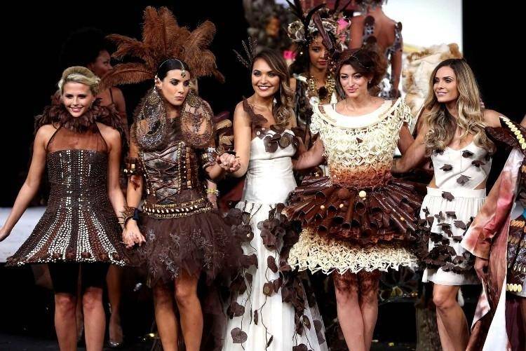 Models pose in chocolate haute couture