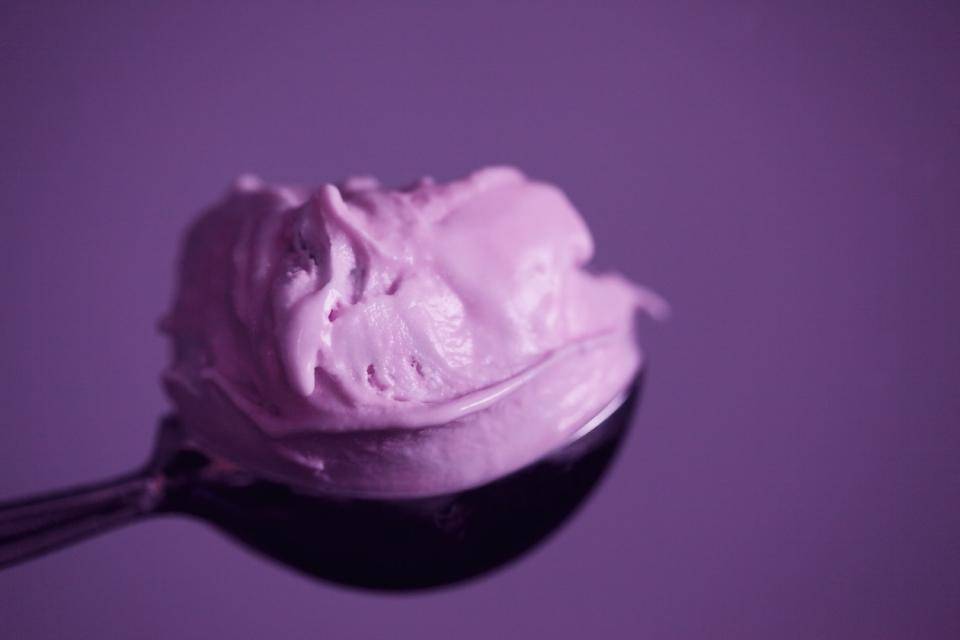 A scoop of vibrant purple ube ice cream