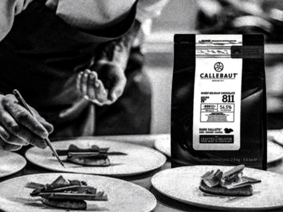 chef working with Callebaut dark chocolate 811 