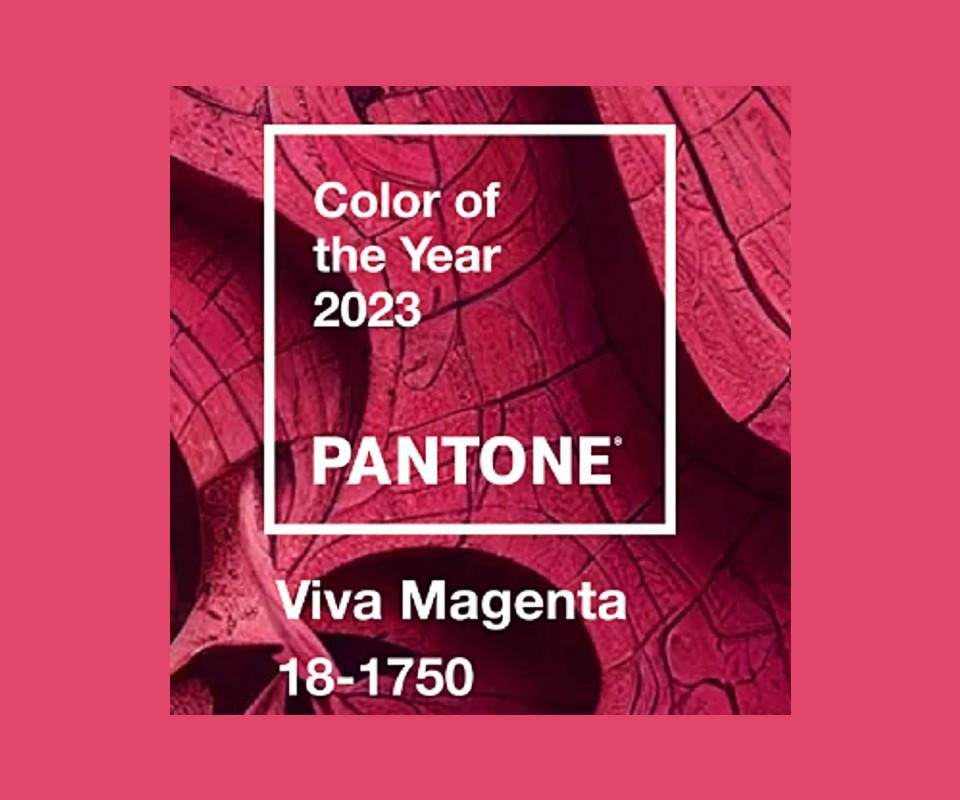 Text: "Color of the year 2023: Pantone/Viva Magenta" on a striking magenta background