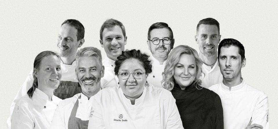 A group photo of the chefs featured on the Chocolatier's Kitchen podcast