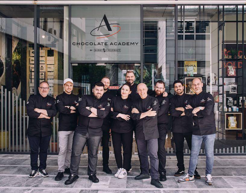 Chocolate Academy Chefs and Ambassadors in a Group photo outside the CA center in Athens