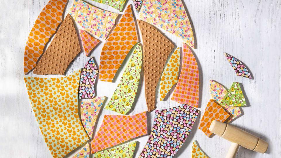 Slabs of colored chocolate with Easter prints and textures