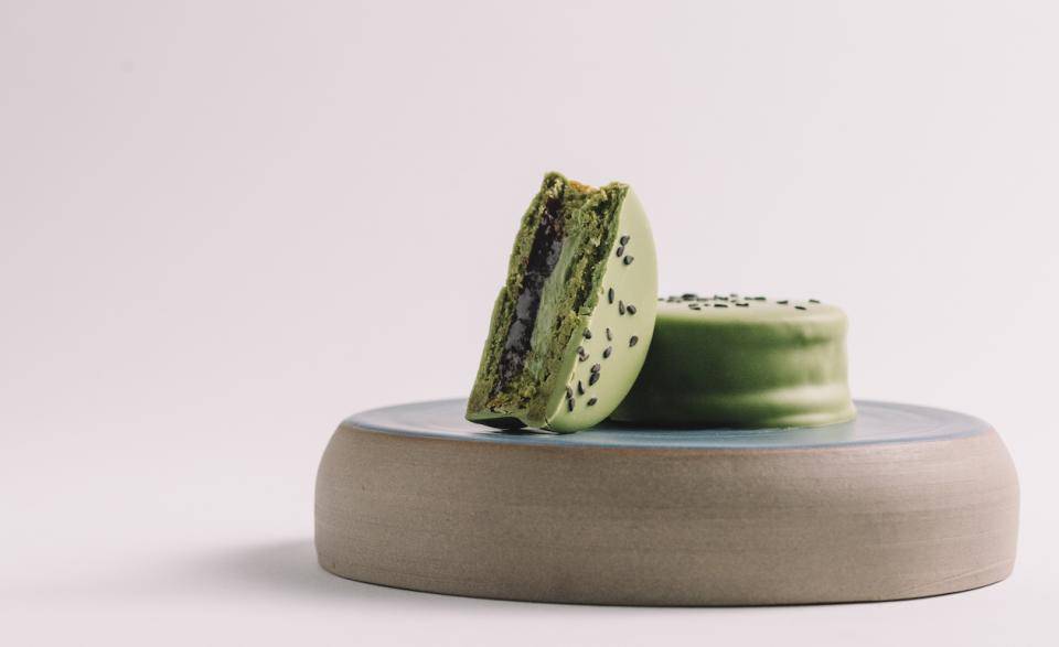 A matcha and cherry alfajor from Chef Luis Robledo