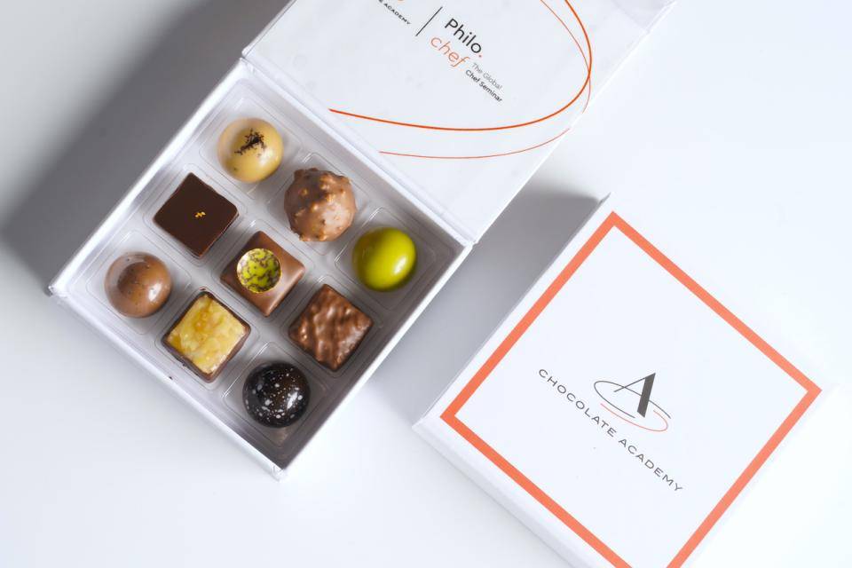 An assortment of chocolate pralines created by Chocolate Academy™ Chefs