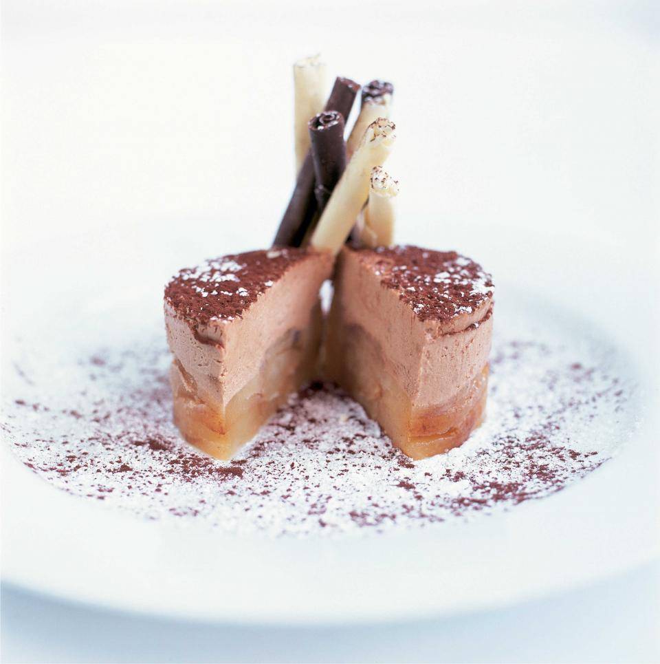 Spiced Chocolate Mousse with Caramelised Pears. Photo: Courtesy of Le Gavroche