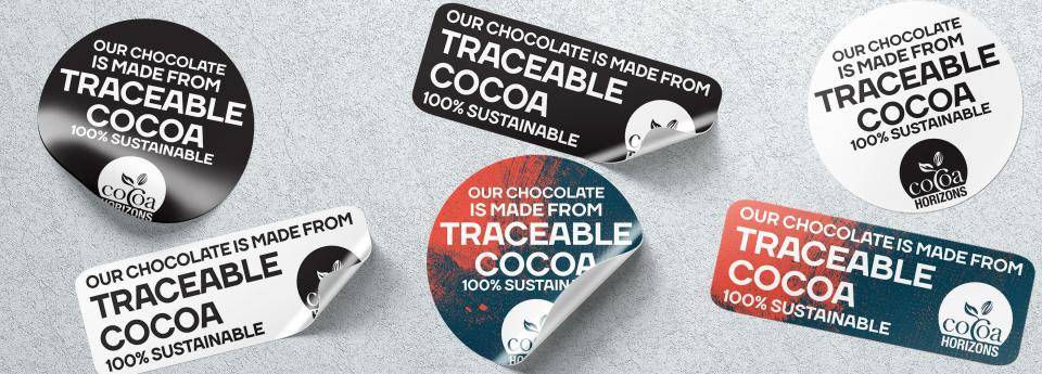 Coloridos stickers para carta de Callebaut para que restaurantes y cafeterías comuniquen su apuesta positiva
