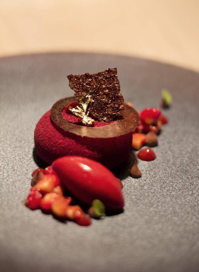 Strawberry, soy and chocolate jasmine mousse. Photo: Pavlova & Cream