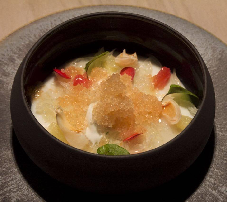 Lychee panna cotta with pomelo and pink grapefruit. Photo: Pavlova & Cream