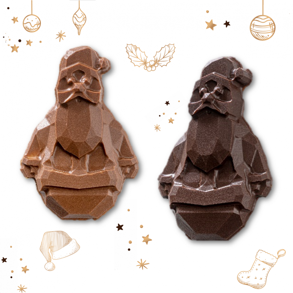 Recettes de fourrages végan et au pur fruit de cacao pour vos moulages de Mini Pères Noël en chocolat.