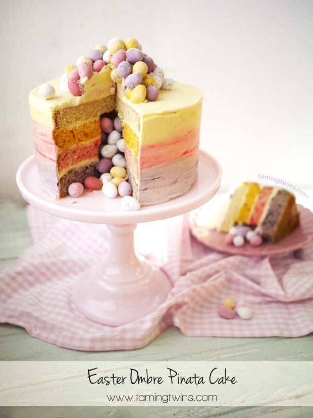 Ombre Piñata Easter cake with Easter eggs - Easter filled treats