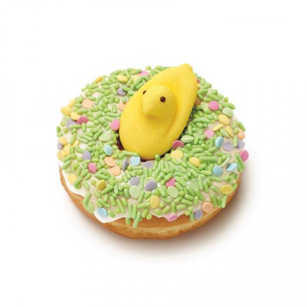 Dunkin’ Donuts PEEPS® Donut with pastel sprinkles and a yellow chick - Easter decorations