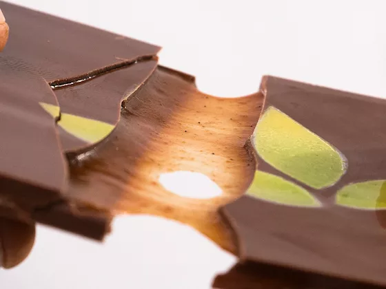 Caramel and pistachio made with Callebaut™  NXT® dairy-free chocolate