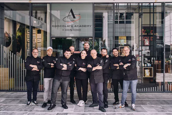 Chocolate Academy Chefs and Ambassadors in a Group photo outside the CA center in Athens