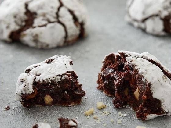 Chocolate-Almond Cookies dusted with powdered sugar
