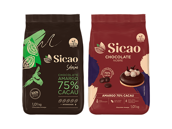 pacote chocolate seleção amargo 75% e pacote chocolate sicao nobre amargo