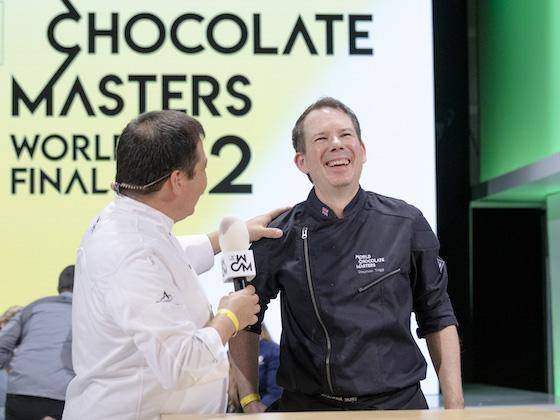 Stephen Trigg speaking with the MC at World Chocolate Masters